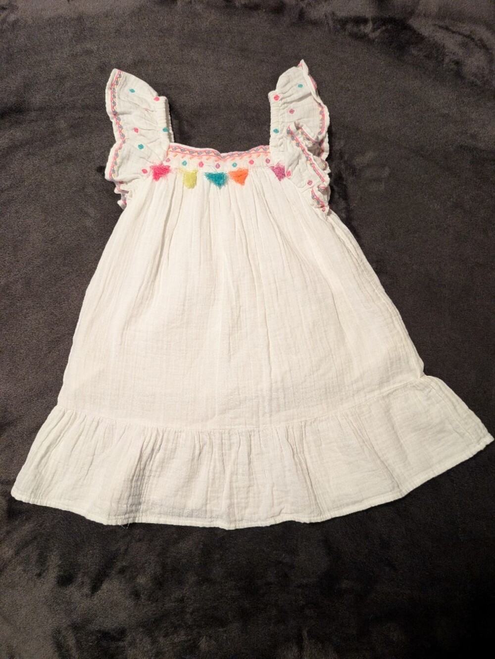 Cat & Jack White Dress with Multicolor Tassel Dots